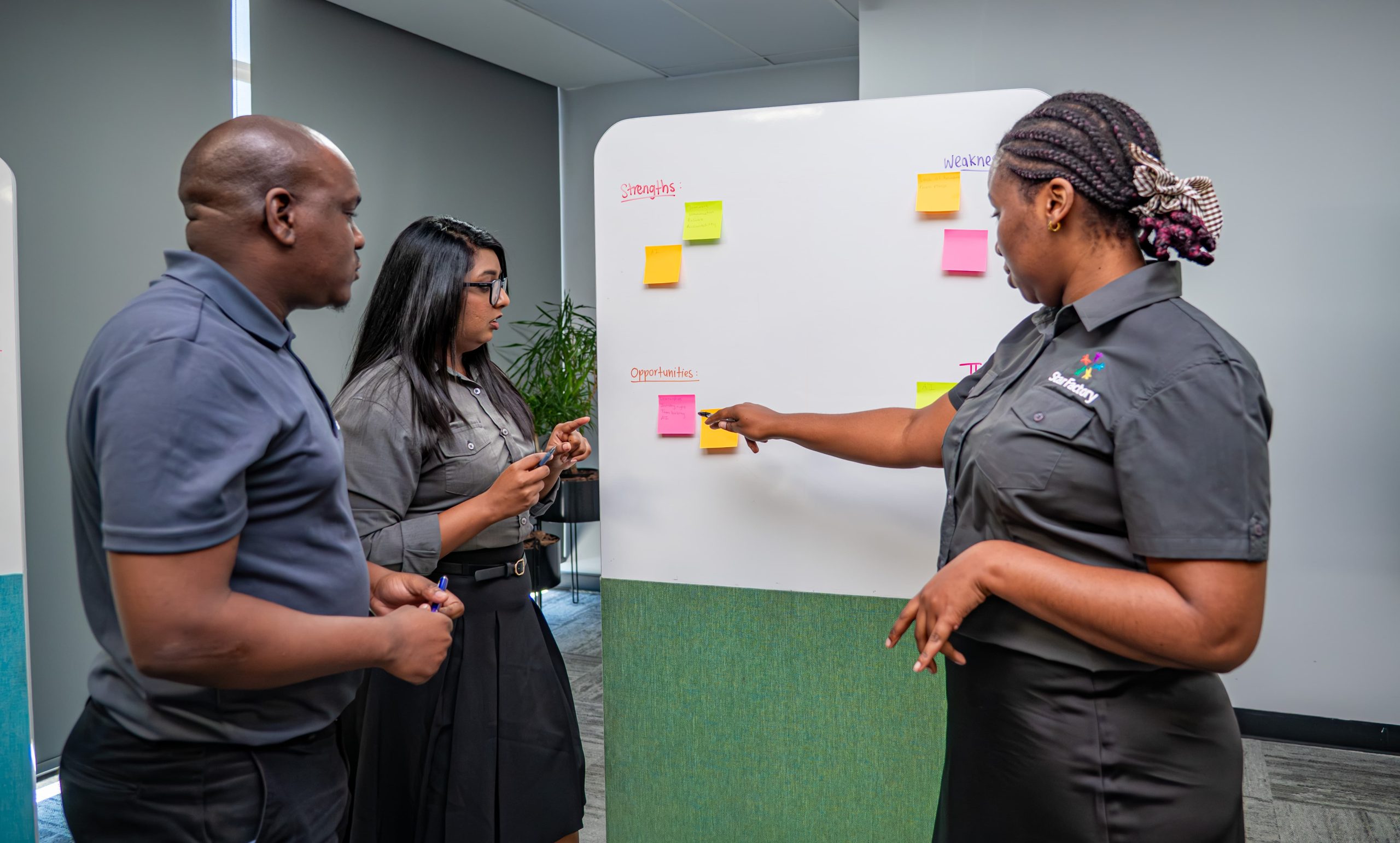 Team members participating in a development workshop